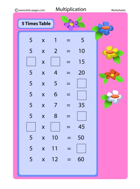 Multiplication 5 Times Table Worksheet